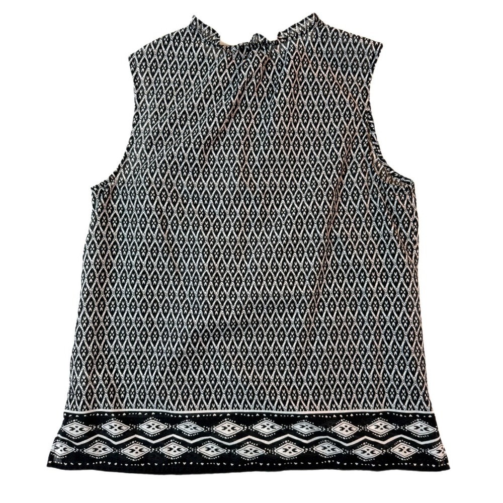 Talbots Blouse Womens Petite M White Black Patterned Airy‎ Split Top Cottagecore